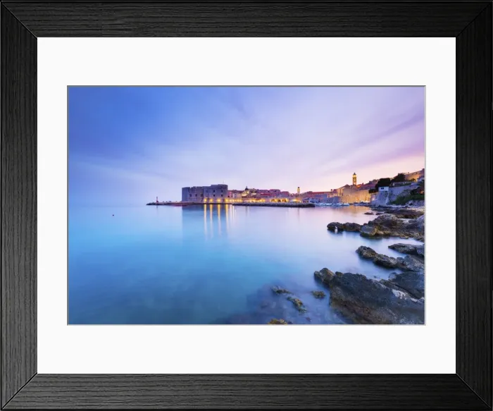 Framed Print : Croatia, Dalmatia, Dubrovnik, Old town, Sunset over the city walls and harbour Framed Print : Croatia, Dalmatia, Dubrovnik, Old town, Sunset over the city walls and harbour