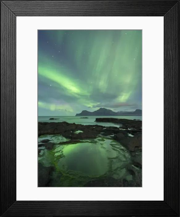 Framed Print : Aurora Borealis above the island of Kalsoy, photographed from the coastline of Gjogv
