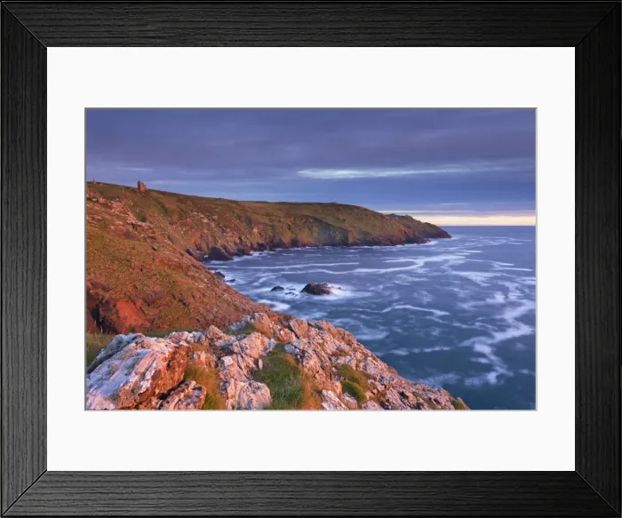 Framed Print : Spectacular evening light illuminating the dramatic Cornish cliffs, Botallack, Cornwall, England Framed Print : Spectacular evening light illuminating the dramatic Cornish cliffs, Botallack, Cornwall, England