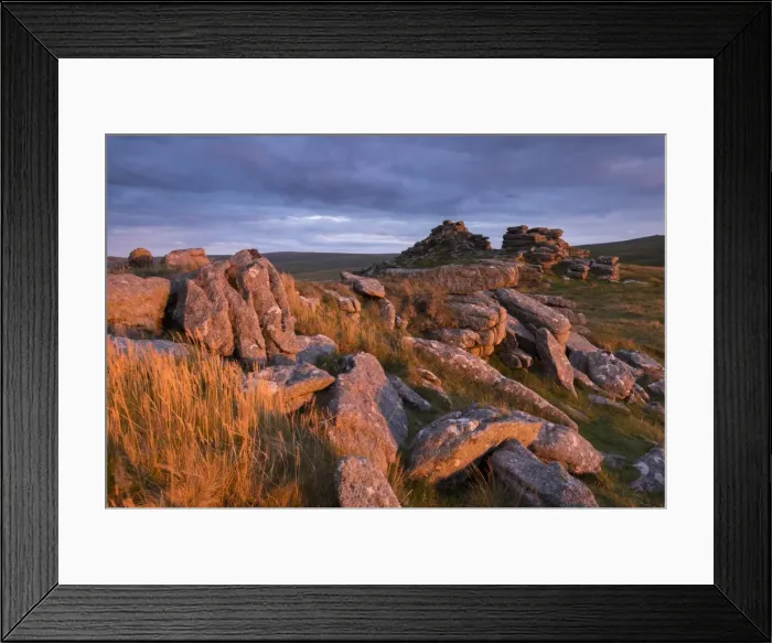 Framed Print : Dramatic rugged scenery on West Mill Tor, Dartmoor National Park, Devon, England