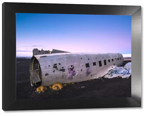 Solheimasandur beach, Southern Iceland. The crashed DC-3 plane on the black sand