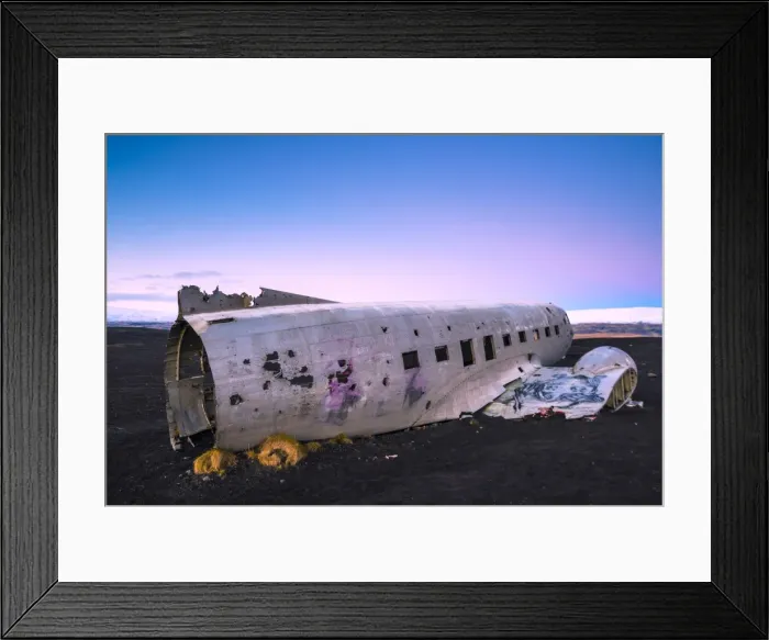 Framed Print : Solheimasandur beach, Southern Iceland. The crashed DC-3 plane on the black sand Framed Print : Solheimasandur beach, Southern Iceland. The crashed DC-3 plane on the black sand