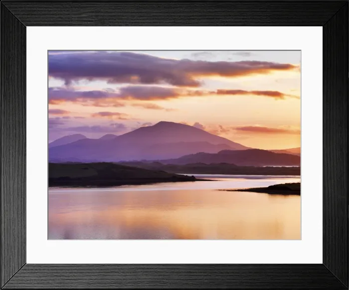 Framed Print : Ireland, Co. Donegal, Mount Errigal and Mulroy bay at sunset Framed Print : Ireland, Co. Donegal, Mount Errigal and Mulroy bay at sunset