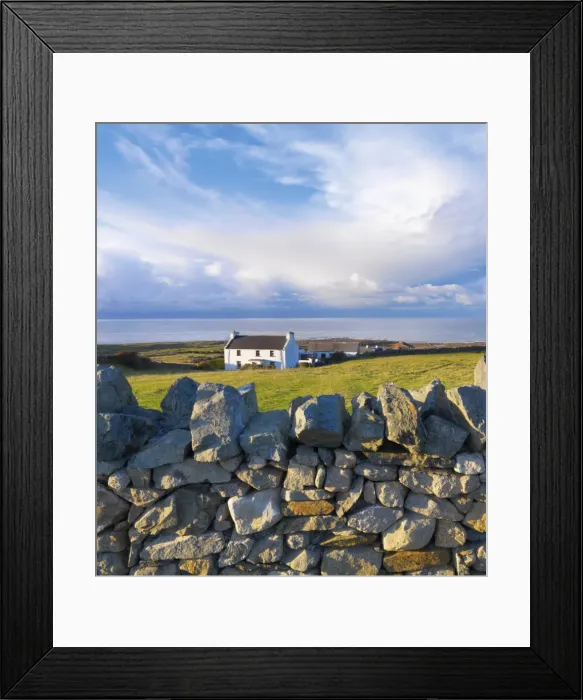 Framed Print : Ireland, Co. Donegal, Fanad, House and stone wall