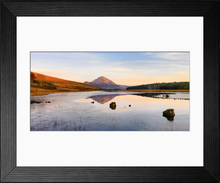 Framed Print : Ireland, Co. Donegal, Mount Errigal reflected in Clady river Framed Print : Ireland, Co. Donegal, Mount Errigal reflected in Clady river