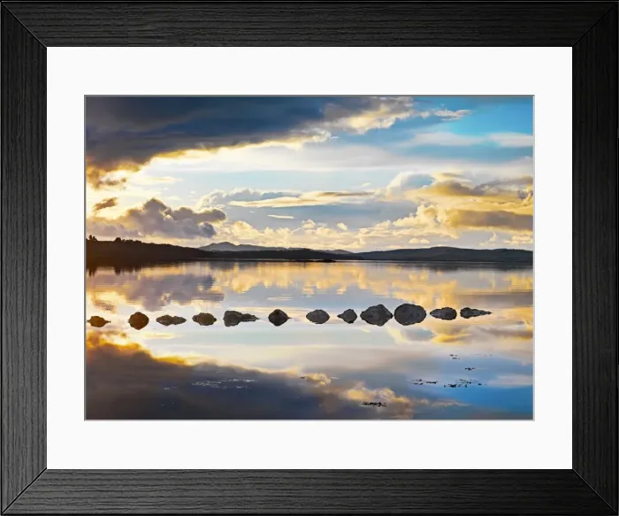 Framed Print : Ireland, Co. Donegal, Mulroy bay, Stepping stones at dusk Framed Print : Ireland, Co. Donegal, Mulroy bay, Stepping stones at dusk