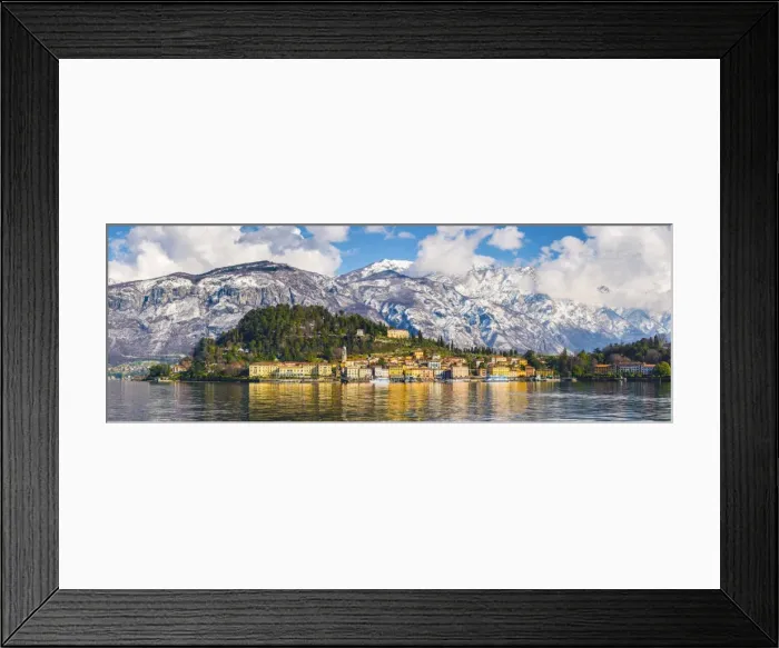 Framed Print : Tremezzo, Como, Lombardy, Italy. Village of Tremezzo in winter time with pristine Framed Print : Tremezzo, Como, Lombardy, Italy. Village of Tremezzo in winter time with pristine