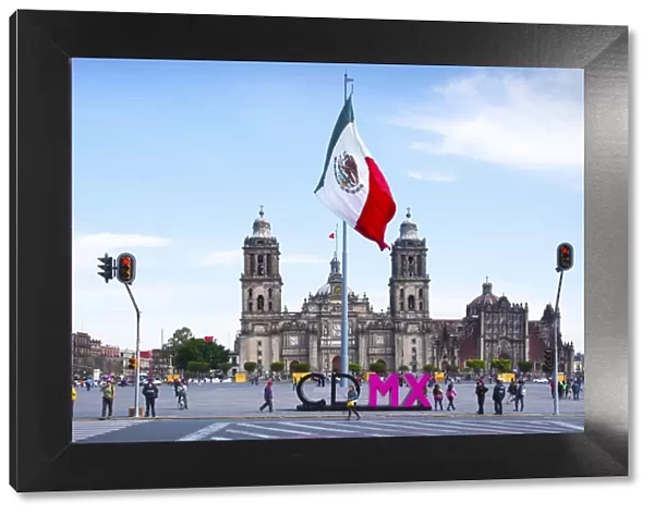 Mexico, Mexico City, Metropolitan Cathedral, Zocalo, Main Plaza, Mexican Flag, CDMX Letters