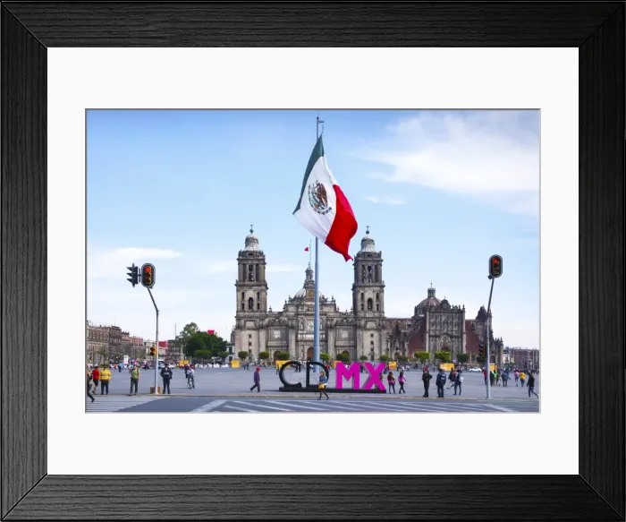 Framed Print : Mexico, Mexico City, Metropolitan Cathedral, Zocalo, Main Plaza, Mexican Flag, CDMX Letters