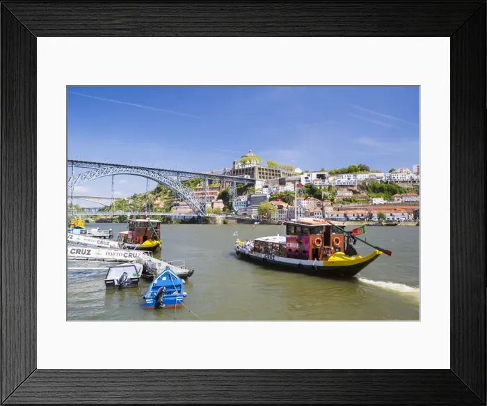 Framed Print : Portugal, Douro Litoral, Porto. Tourists boats on Douro River in the UNESCO listed Framed Print : Portugal, Douro Litoral, Porto. Tourists boats on Douro River in the UNESCO listed