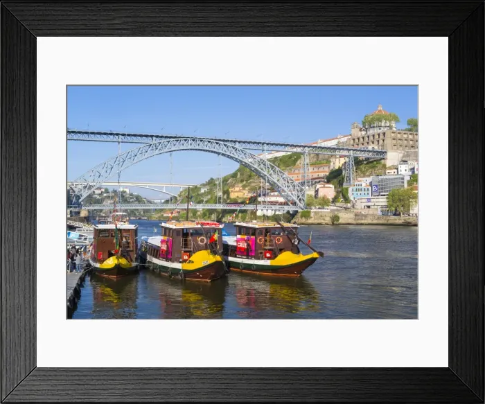 Framed Print : Portugal, Douro Litoral, Porto. Tourists boats on Douro River in the UNESCO listed Framed Print : Portugal, Douro Litoral, Porto. Tourists boats on Douro River in the UNESCO listed