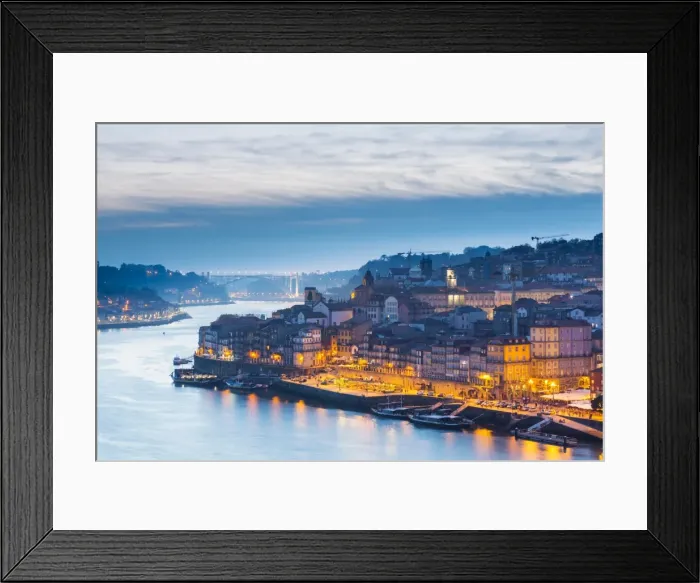 Framed Print : Portugal, Douro Litoral, Porto. Dusk in the UNESCO listed Ribeira district of Porto Framed Print : Portugal, Douro Litoral, Porto. Dusk in the UNESCO listed Ribeira district of Porto