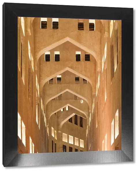 Qatar, Doha, Souq Waqif, redeveloped bazaar area, building detail