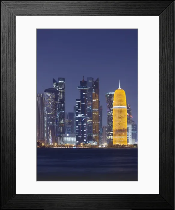 Framed Print : Qatar, Doha, Doha Bay, West Bay skyscrapers, dusk, with Burj Qatar Tower