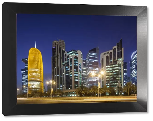 Qatar, Doha, Doha Bay, West Bay Skyscrapers, dusk