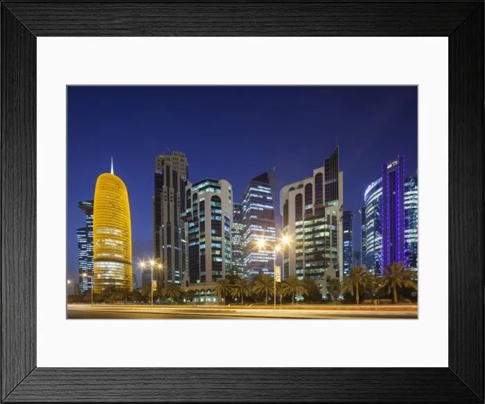 Framed Print : Qatar, Doha, Doha Bay, West Bay Skyscrapers, dusk Framed Print : Qatar, Doha, Doha Bay, West Bay Skyscrapers, dusk