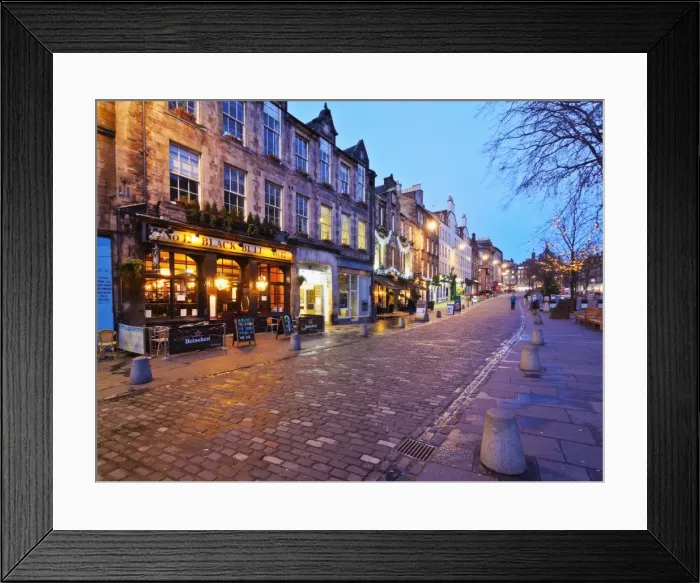 Framed Print : UK, Scotland, Lothian, Edinburgh, Twilight view of the Black Bull Pub and the Grassmarket Framed Print : UK, Scotland, Lothian, Edinburgh, Twilight view of the Black Bull Pub and the Grassmarket