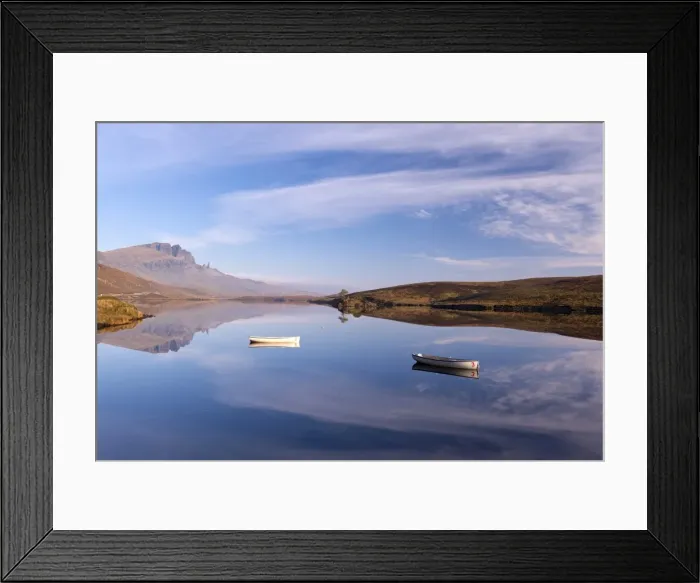 Framed Print : Rowing boats on Loch Fada, with the Old Man of Storr beyond, Isle of Skye, Scotland Framed Print : Rowing boats on Loch Fada, with the Old Man of Storr beyond, Isle of Skye, Scotland