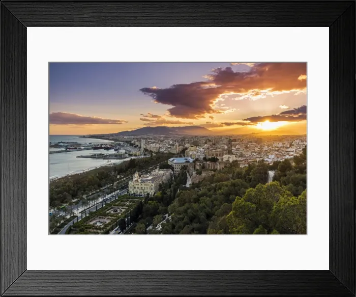 Framed Print : City skyline at sunset, Malaga, Andalusia, Spain Framed Print : City skyline at sunset, Malaga, Andalusia, Spain