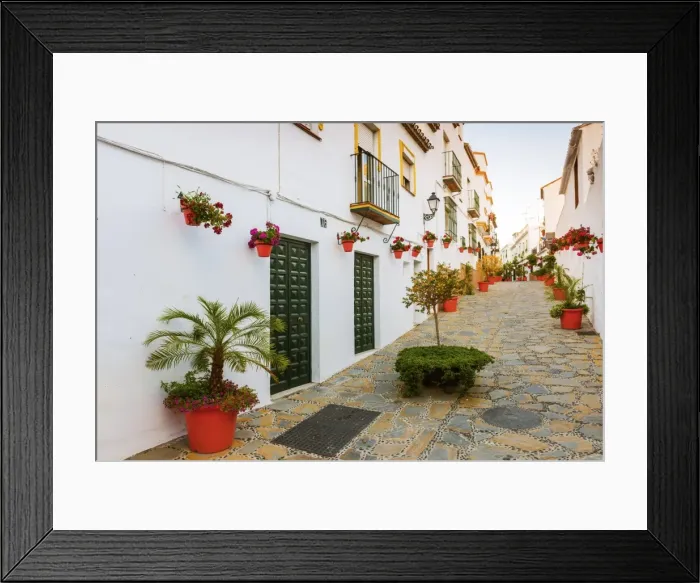 Framed Print : Spain, Andalusia, Estepona, Old town, Colourful street Framed Print : Spain, Andalusia, Estepona, Old town, Colourful street