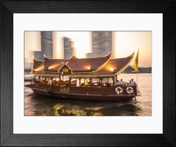 Framed Print : Hotel shuttle boat on the Chao Phraya River outside the Mandarin Oriental, Bangkok Framed Print : Hotel shuttle boat on the Chao Phraya River outside the Mandarin Oriental, Bangkok