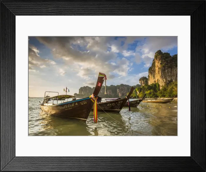 Framed Print : Longtail boats on West Railay beach, Railay Peninsula, Krabi Province, Thailand Framed Print : Longtail boats on West Railay beach, Railay Peninsula, Krabi Province, Thailand