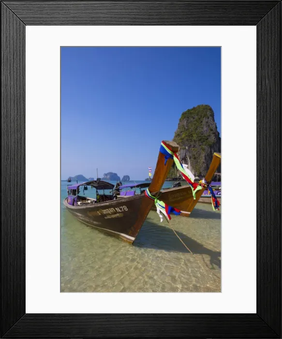 Framed Print : Longtail boats on Phra Nang beach, Railay Peninsula, Krabi Province, Thailand Framed Print : Longtail boats on Phra Nang beach, Railay Peninsula, Krabi Province, Thailand