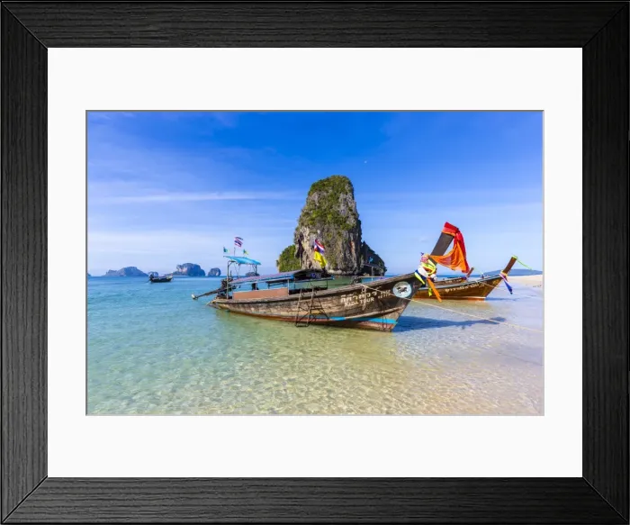 Framed Print : Longtail boats on, Phra Nang beach, Railay Peninsula, Krabi Province, Thailand Framed Print : Longtail boats on, Phra Nang beach, Railay Peninsula, Krabi Province, Thailand