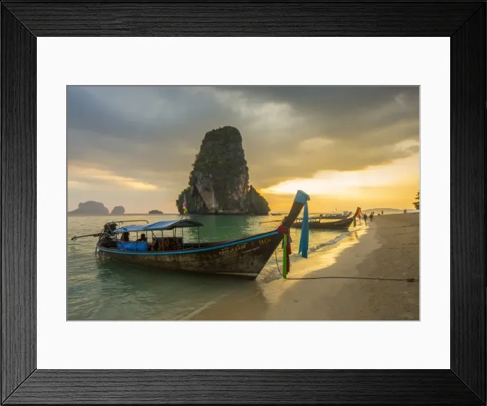 Framed Print : Longtail boats on Phra Nang beach, Railay Peninsula, Krabi Province, Thailand Framed Print : Longtail boats on Phra Nang beach, Railay Peninsula, Krabi Province, Thailand