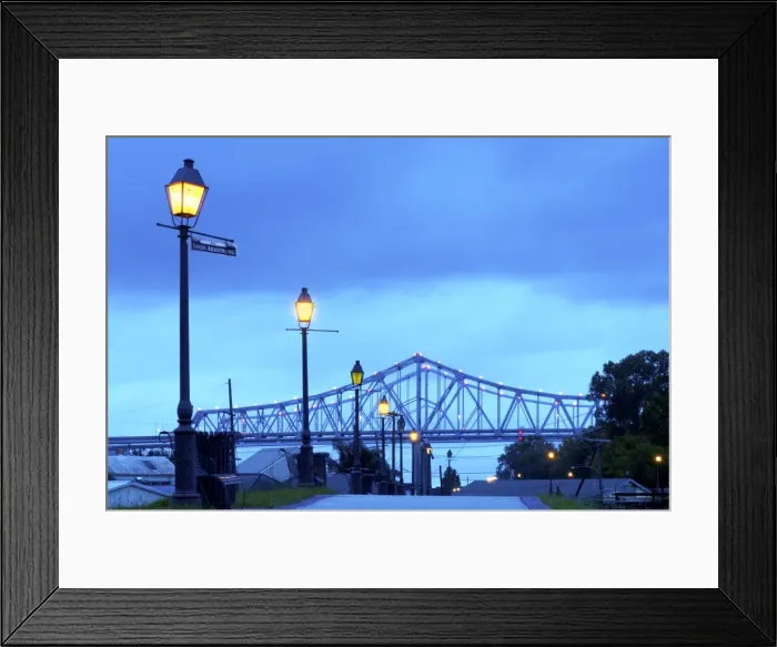 Framed Print : Louisiana, New Orleans, Algiers, Jazz Walk of Fame, Crescent City Connection Bridges
