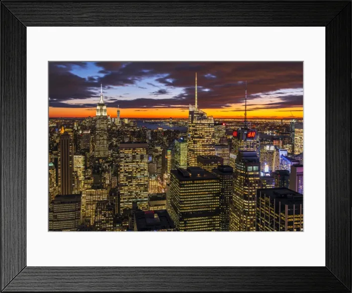 Framed Print : View over Midtown Manhattan skyline at dusk from the Top of the Rock, New York, USA