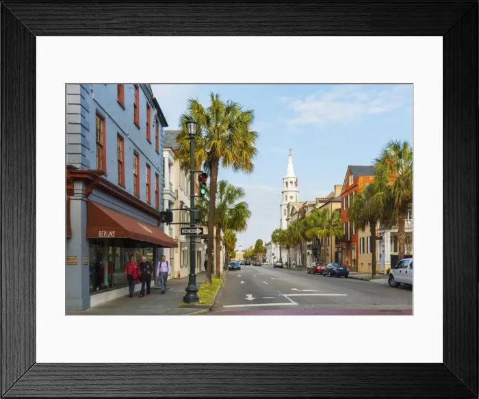 Framed Print : USA, South Carolina, Charleston, Colourful buildings in the historical centre and St Framed Print : USA, South Carolina, Charleston, Colourful buildings in the historical centre and St