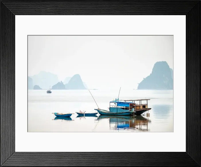 Framed Print : Boats in Bai Tu Long Bay on a foggy day, Cai Rong, Quang Ninh Province, Vietnam Framed Print : Boats in Bai Tu Long Bay on a foggy day, Cai Rong, Quang Ninh Province, Vietnam