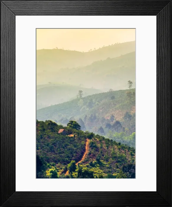 Framed Print : Rolling hills and coffee plantations in Central Highlands, Bao Loc, Lam Dong Province