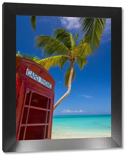 Caribbean, Antigua, Dickinson Bay, Dickinson Bay Beach, Red British Telephone Box