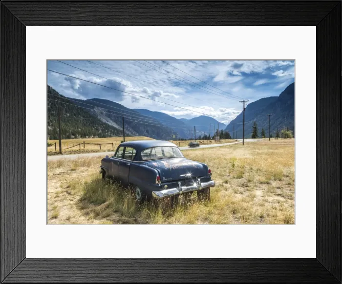 Framed Print : Old abandoned American car by road, British Columbia, Canada Framed Print : Old abandoned American car by road, British Columbia, Canada