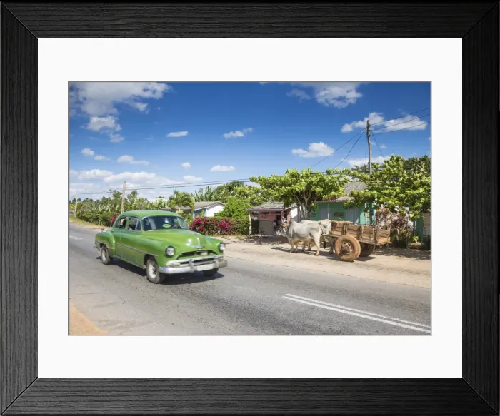Framed Print : 50s American car passing Ox and cart, Pinar del Rio Province, Cuba Framed Print : 50s American car passing Ox and cart, Pinar del Rio Province, Cuba