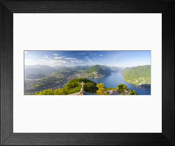 Framed Print : Elevated view over Lugano from Monte San Salvatore, Lake Lugano, Ticino, Switzerland Framed Print : Elevated view over Lugano from Monte San Salvatore, Lake Lugano, Ticino, Switzerland