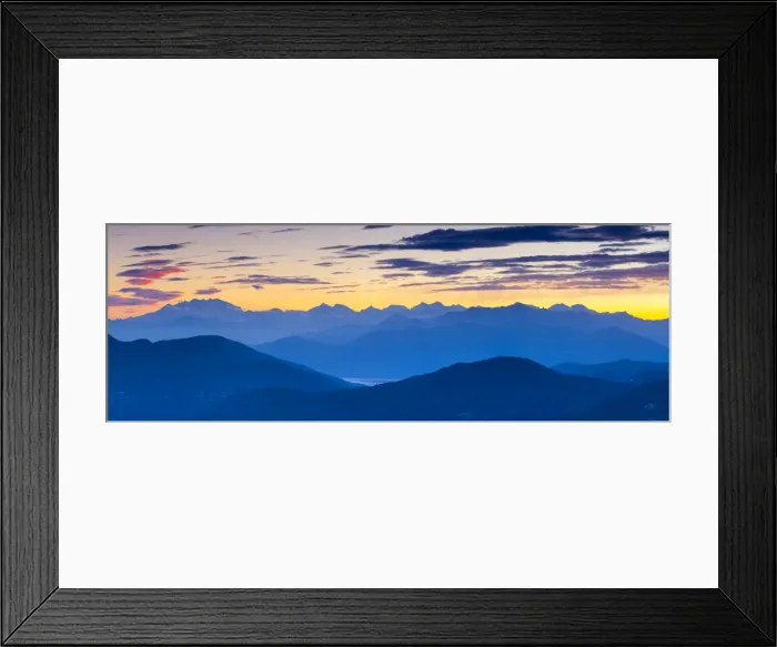 Framed Print : View towards Swiss Alps from Monte San Salvatore illuminated at sunset, Lugano, Lake Lugano Framed Print : View towards Swiss Alps from Monte San Salvatore illuminated at sunset, Lugano, Lake Lugano