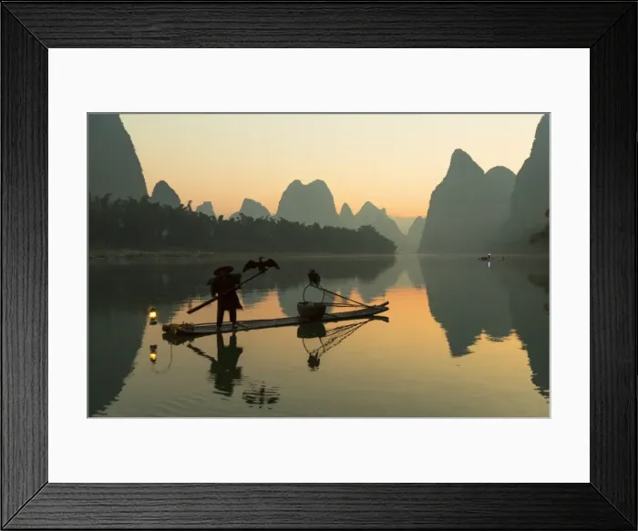 Framed Print : Cormorant fisherman on Li River at dawn, Xingping, Yangshuo, Guangxi, China Framed Print : Cormorant fisherman on Li River at dawn, Xingping, Yangshuo, Guangxi, China