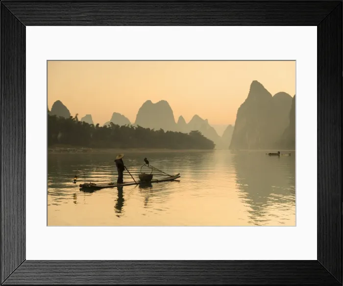 Framed Print : Cormorant fisherman on Li River at dawn, Xingping, Yangshuo, Guangxi, China Framed Print : Cormorant fisherman on Li River at dawn, Xingping, Yangshuo, Guangxi, China