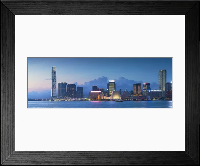 Framed Print : View of Tsim Sha Tsui skyline at dusk, Hong Kong, China Framed Print : View of Tsim Sha Tsui skyline at dusk, Hong Kong, China