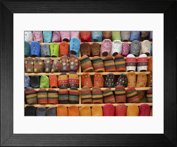 Framed Print : North Africa, Morocco, Fes district, Medina of Fes. Shoes typical Moroccan Framed Print : North Africa, Morocco, Fes district, Medina of Fes. Shoes typical Moroccan