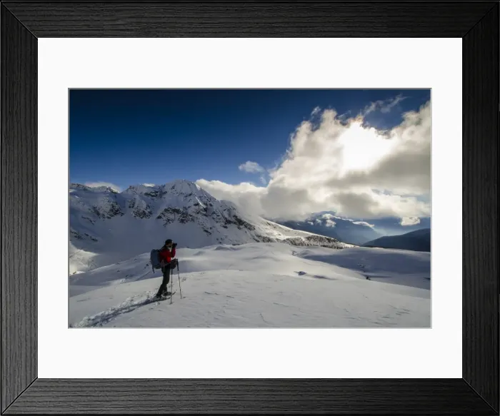 Framed Print : An hiker its photographing the winter landscape (Val d Ayas, Vallee d Aoste) Framed Print : An hiker its photographing the winter landscape (Val d Ayas, Vallee d Aoste)