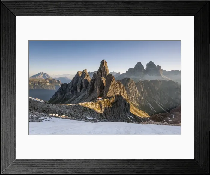 Framed Print : The Cadini di Misurina peaks are shot as the sun is rising in the Dolomites, with Framed Print : The Cadini di Misurina peaks are shot as the sun is rising in the Dolomites, with