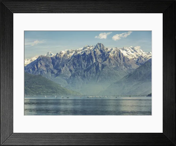 Framed Print : Sail boats on the waters of the northern branch of Lake Como with the Sasso Manduino Framed Print : Sail boats on the waters of the northern branch of Lake Como with the Sasso Manduino