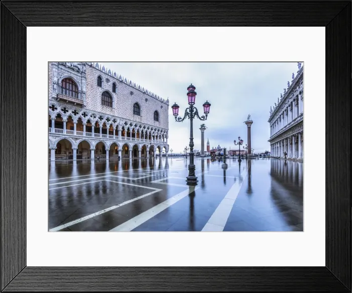 Framed Print : Venice, Veneto, Italy. High water on San Marco Square and Palazzo Ducale on the left Framed Print : Venice, Veneto, Italy. High water on San Marco Square and Palazzo Ducale on the left