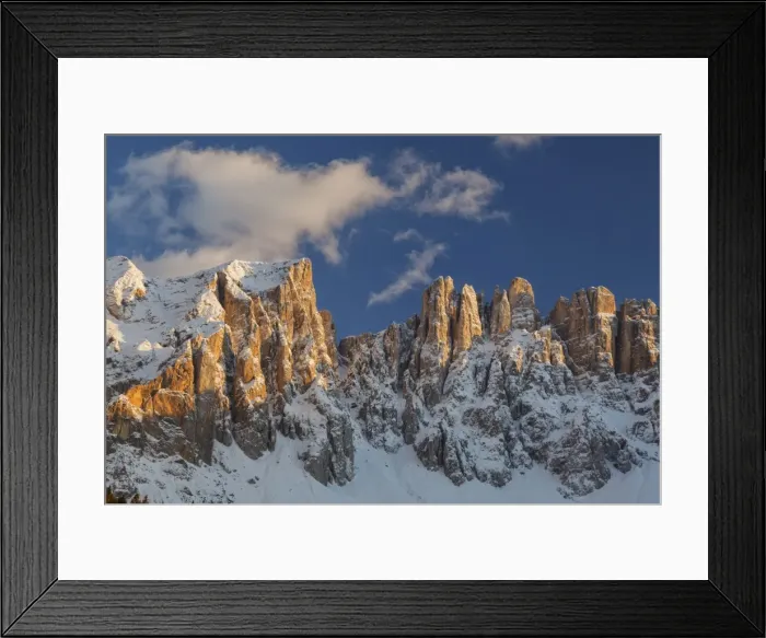 Framed Print : The Latemar spiers at sunset from Carezza lake, Trentino Alto-Adige, Italy Framed Print : The Latemar spiers at sunset from Carezza lake, Trentino Alto-Adige, Italy