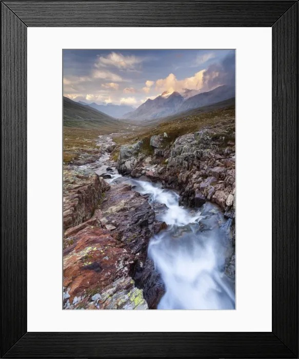 Framed Print : Gavia pass, Stelvio National park, Lombardy, Italy. Mountain river at sunset Framed Print : Gavia pass, Stelvio National park, Lombardy, Italy. Mountain river at sunset