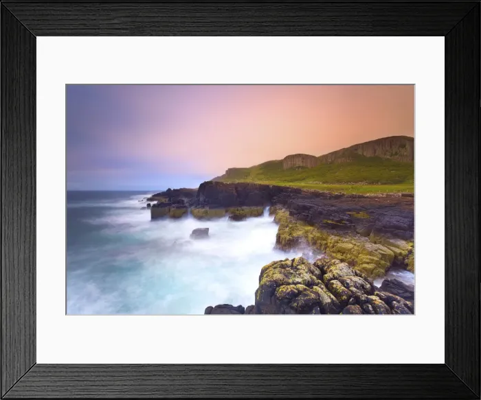 Framed Print : Rocky cliffs and sea, with wooden hills, Staffin bay, Isle of Skye, Scotland, UK Framed Print : Rocky cliffs and sea, with wooden hills, Staffin bay, Isle of Skye, Scotland, UK